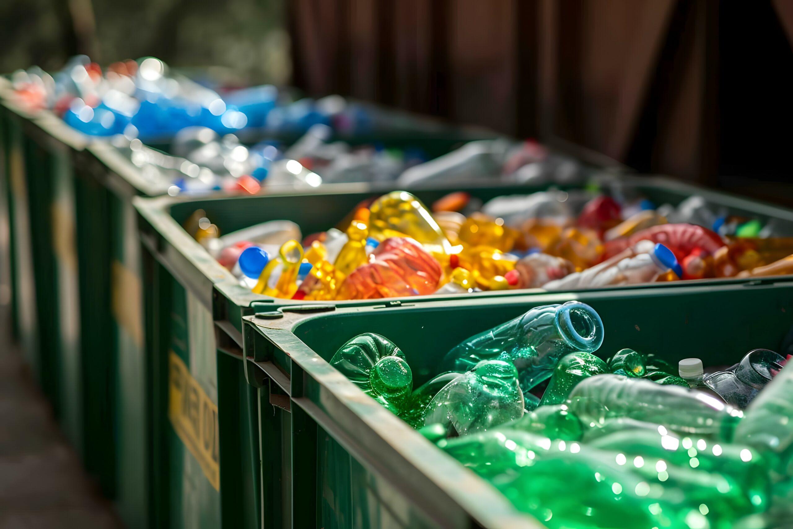 Mülltonnen mit verschiedenen Plastikflaschen